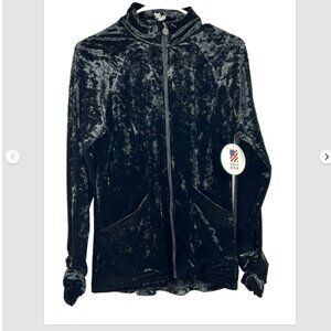 Tzu Tzu Jacket Crushed Black Velvet Long Sleeve Full Zip Golf Tennis Medium NEW